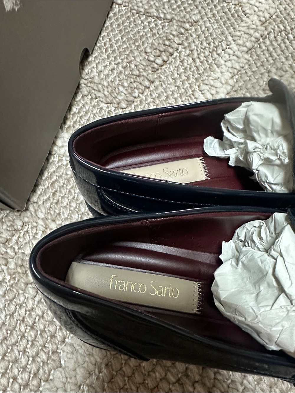 Franco Sarto Glossy Navy Penny Loafers - Picture 7 of 8